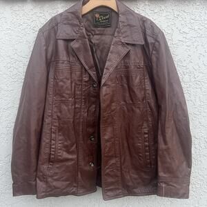 Vintage Reed Sportswear Brown Leather Jacket Button Front Mens M